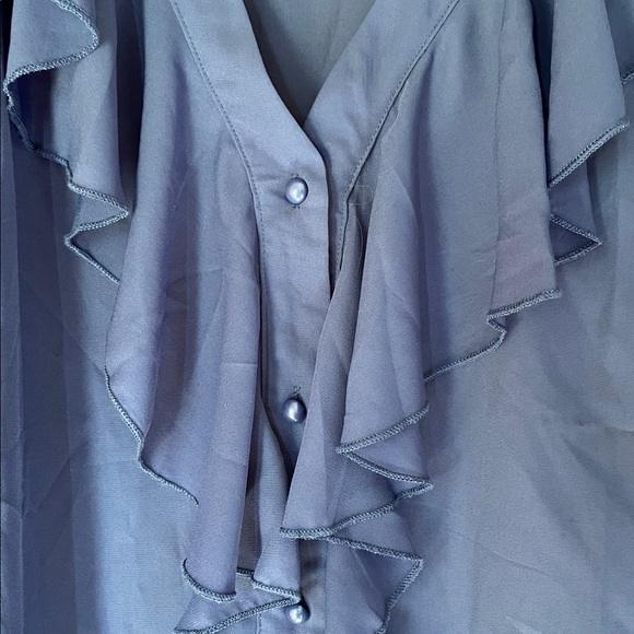 FlyCurvy Blue Ruffled Blouse - Picture 2 of 4